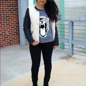 AE Faux Leather Shearling Bomber Jacket NWT